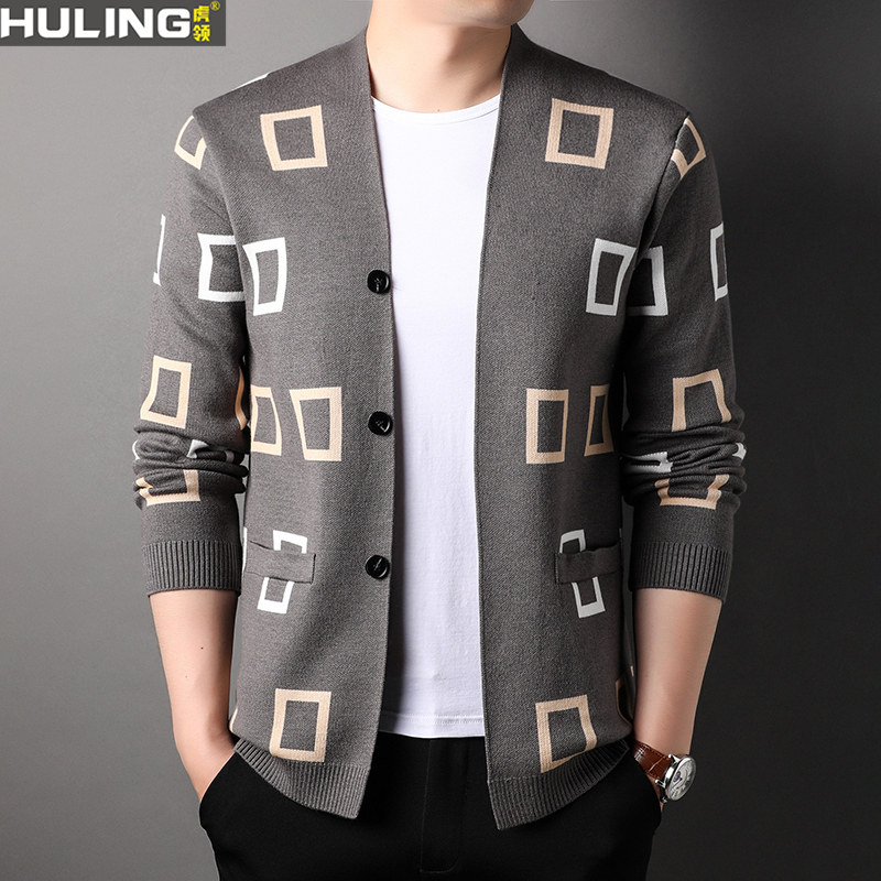 春秋季休闲男士针织外套潮流时尚开衫外穿男装长袖毛衣中青年上衣