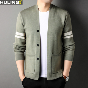 春秋季新款针织开衫中年爸爸男装毛衣条纹百搭休闲时尚外套男款