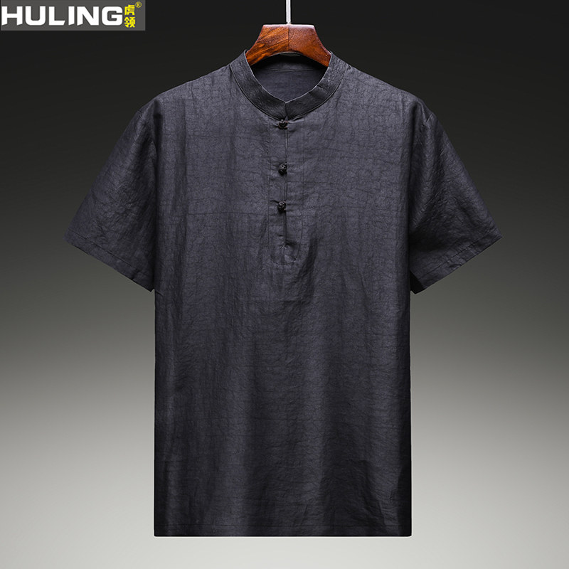 2025夏季新款100%桑蚕丝真丝香云纱短袖T恤中式唐装国风男装薄款