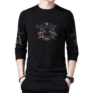 男款卫衣常规t恤长袖上衣狼群薄款男装新款春秋季中青年体桖宽松