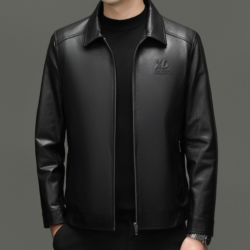 春秋季新款中年男士皮夹克休闲外套绵羊皮衣中老年爸爸装宽松衣服