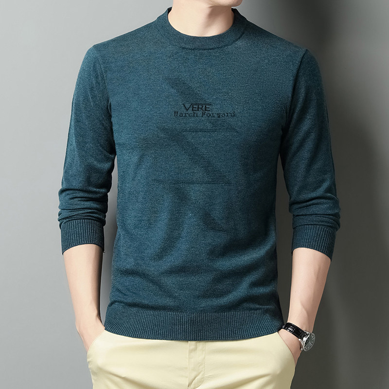 新款男圆领长袖薄款针织衫中青年男士毛衣打底衫休闲百搭男装毛衣