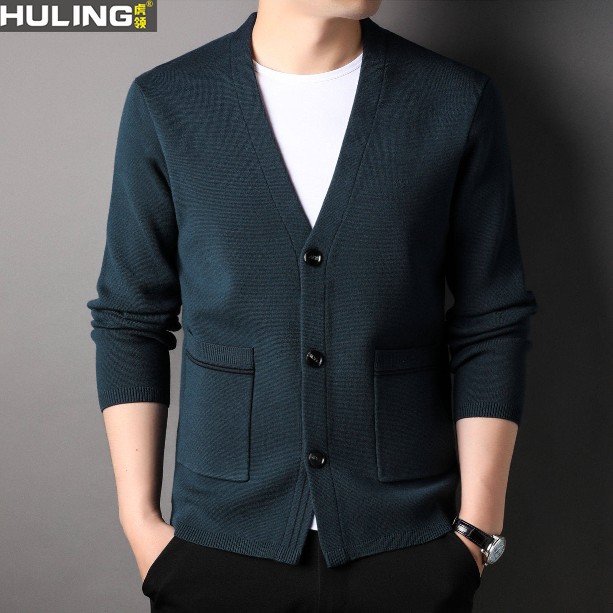 长袖开衫毛衣男士春秋季潮流V领线衣休闲时尚针织衫中年外套男款