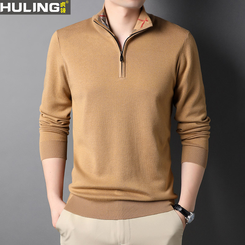 半高领长袖针织简约男装拉链立领潮流卫衣中年爸爸2025年春装上衣