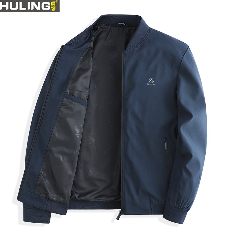 春秋季新款男士薄款棒球衫中年外套纯色休闲男装爸爸装夹克上衣