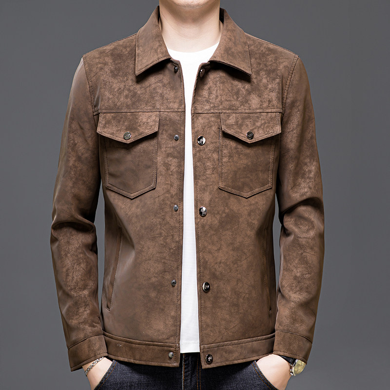 春秋季麂皮绒男装拉链夹克休闲长袖开衫外套男士中年爸爸装上衣