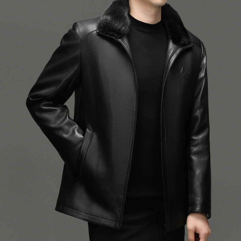 皮衣真皮男山羊皮外套水貂内胆中老年皮夹克真皮男装海宁皮衣