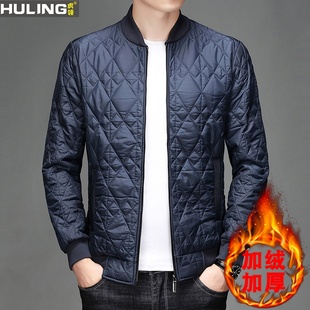 时尚中年男士棒球领外套秋冬季加绒加厚保暖夹克拉链开衫男装上衣