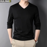 Мужской хлопковый демисезонный приятный телу лонгслив, V-образный вырез, свободный крой