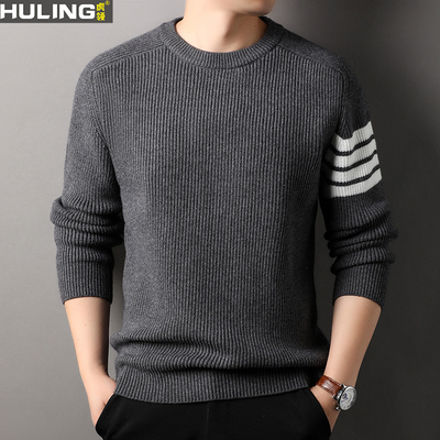 纯棉秋冬季保暖圆领毛衣男士宽松针织衫时尚百搭休闲男装打底衫