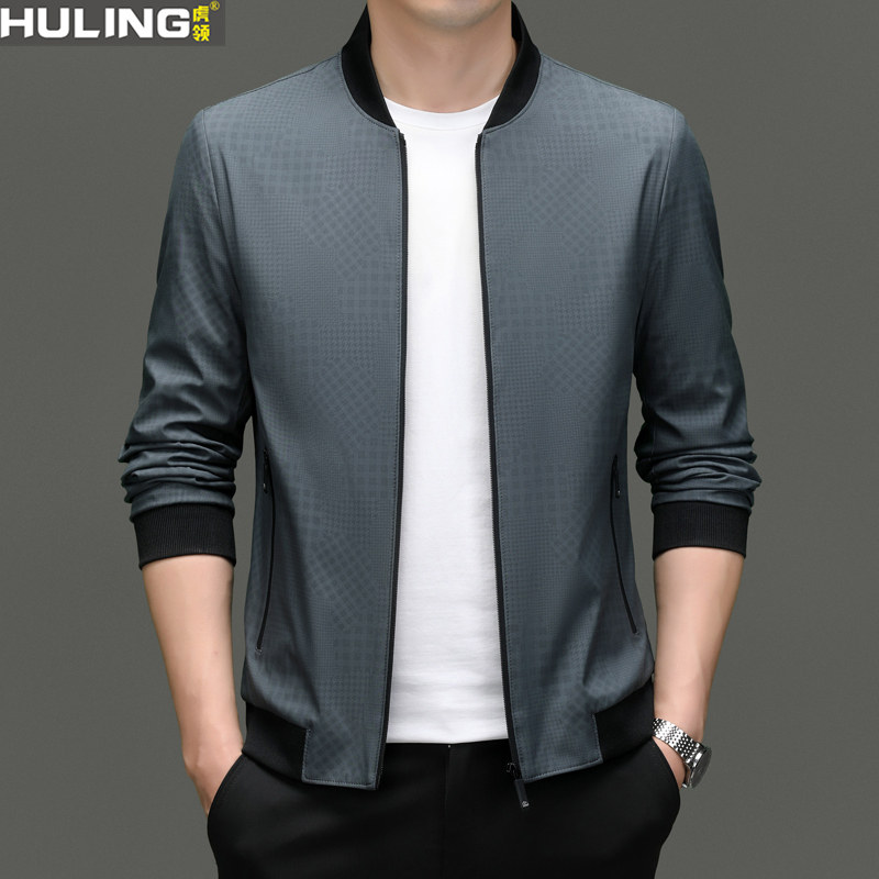 男士夹克商务休闲棒球领上衣春秋季新款宽松时尚中年爸爸男装外套