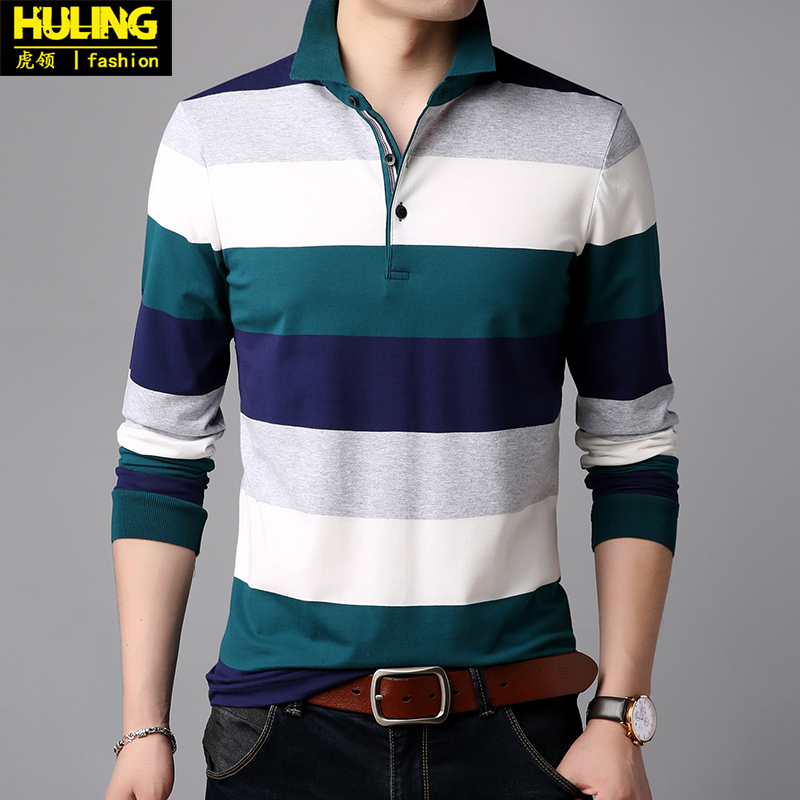 春秋新款粗条纹纯棉T恤宽松