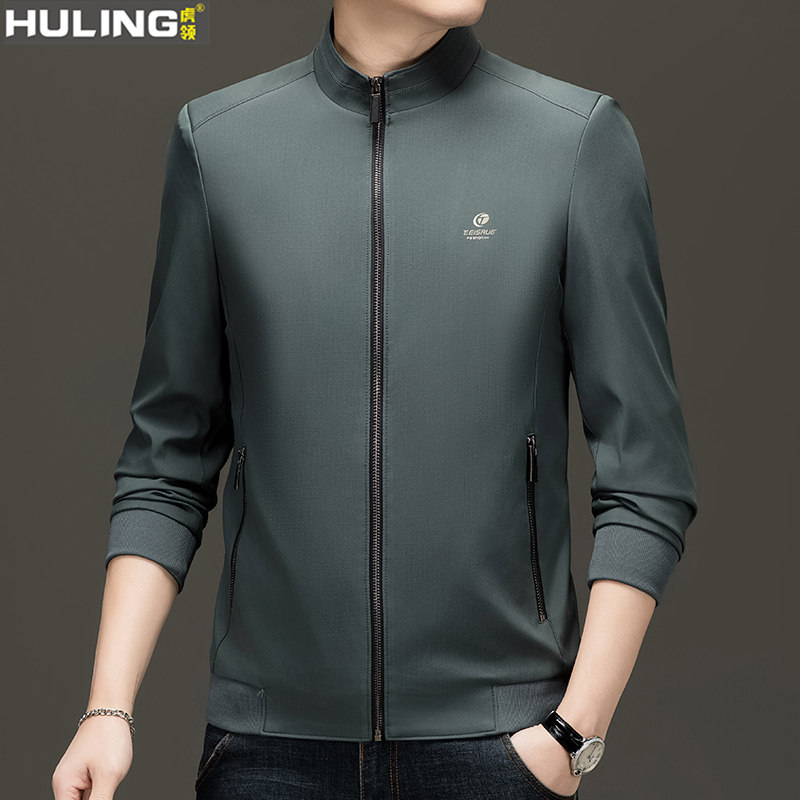 中年休闲时尚夹克立领春秋季新款男士商务爸爸春装外套拉链口袋
