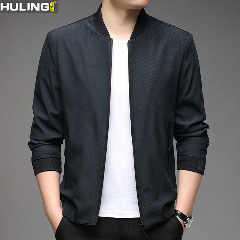 外套男士薄款男装春秋季中年休闲宽松棒球领爸爸秋装时尚夹克上衣