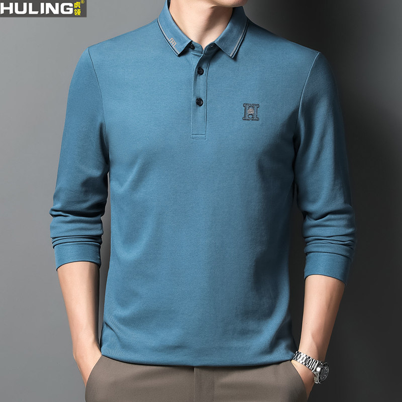 中年男士纯棉长袖T恤翻领商务休闲免烫polo衫春秋爸爸装体恤衫