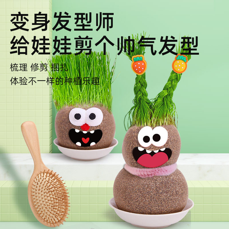 头上长草头娃娃小怪兽做发型师儿童种植玩具stem科教套装手工玩具