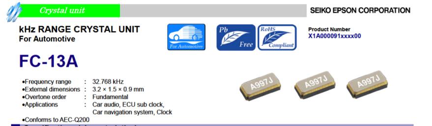 FC-13A EPSON 汽车级宽温 -40-125℃ 3215 12.5PF 32.768K 晶振