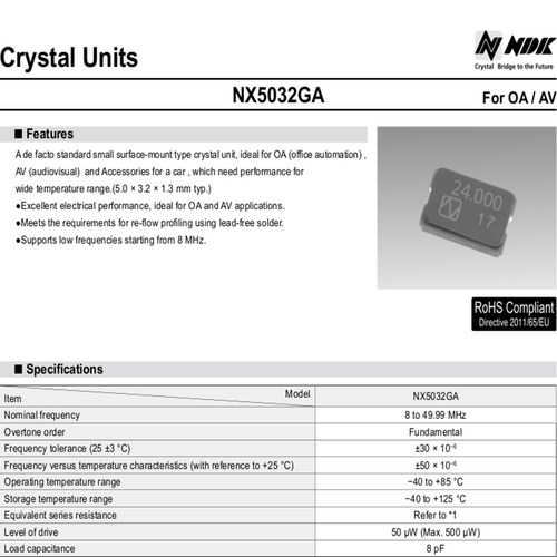 NX5032GA-EXS00A-CG07040 24M 24MHZ 24.000MHZ 5032 无源贴片NDK