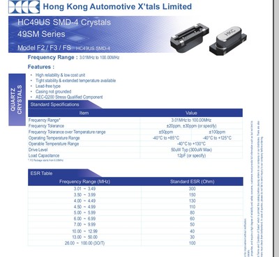 耐高温4脚无源晶振20MHZ