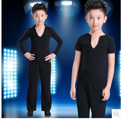 男童拉丁舞服装新款少儿童舞蹈服男孩练功服长袖短袖套装黑春夏