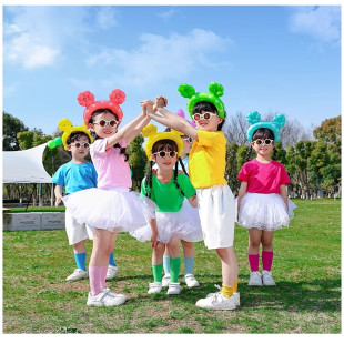六一幼儿园请你帮帮忙儿童糖果色短袖纱裙舞蹈演出毕业啦啦队服装