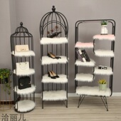 长毛绒地毯包包橱窗装 饰桌面展台毛毯鞋 架流水台白色长毛毛垫子