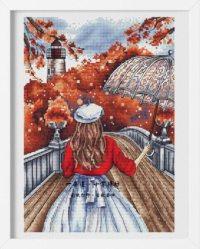 一朵莲 法国进口正品DMC十字绣自配套件Whisper of Rain 背影女孩