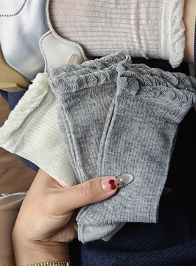 花边袜子女中筒袜夏季薄款ins潮芭蕾风堆堆袜配小皮鞋灰色长筒袜