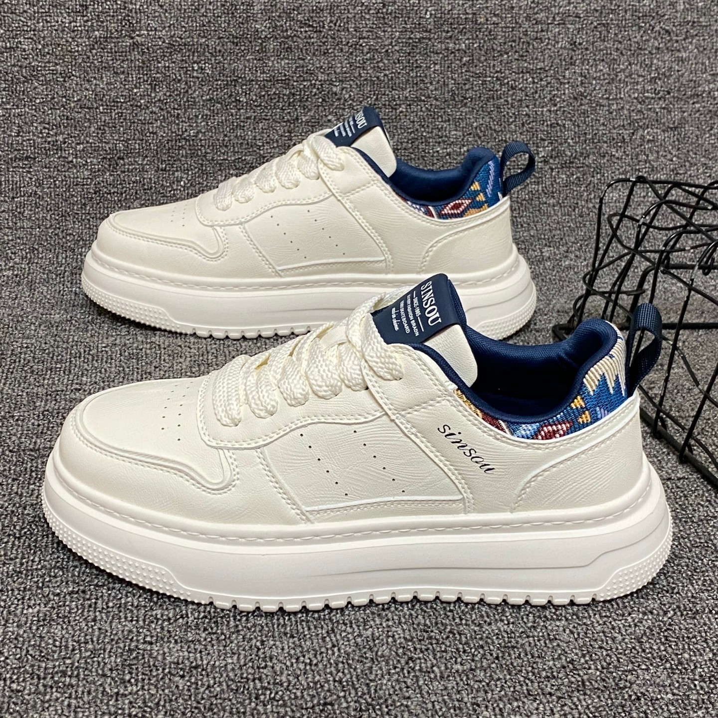 韩版男鞋2026春季新款透气厚底休闲板鞋百搭设计感轻便学生小白鞋,流行男鞋,休闲板鞋,淘宝优惠券,粉丝福利购,淘宝优惠卷