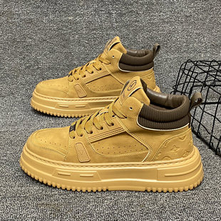 新款 美式 复古高帮鞋 韩版 厚底板鞋 2025秋季 潮流百搭透气休闲鞋 男鞋