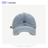 Zien 韩版 显白减龄牛仔棒球帽男女字母R弯檐鸭舌帽大头围显脸小潮