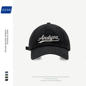 andyou棒球帽女秋冬韩版 IU同款 韩版 复古水洗做旧灰色鸭舌帽显脸小