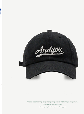 IU同款韩版andyou棒球帽女秋冬韩版复古水洗做旧灰色鸭舌帽显脸小