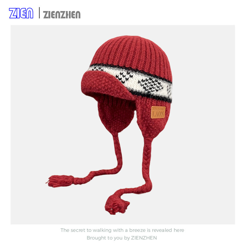 Zien 复古费尔岛提花毛线护耳帽子女冬大头围保暖防寒针织雷锋帽,服饰配件/皮带/帽子/围巾,帽子,淘宝优惠券,粉丝福利购,淘宝优惠卷