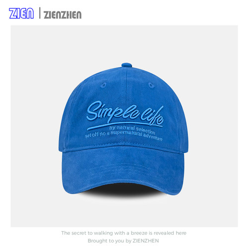 Zien 蓝色复古字母刺绣棒球帽女ins韩系显脸小帽子遮阳防晒鸭舌帽