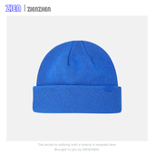 Zien 冬日清冷氛围感蓝色系100％纯羊毛针织帽包头冷帽女秋冬百搭