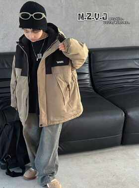 木枝衣匠男女中大童拼色款加绒加厚外套儿童兔毛保暖冲锋衣时尚潮