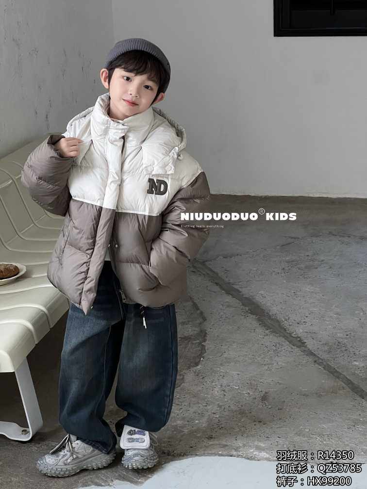 牛哆哆男中大童冬季新款撞色羽绒服儿童白鸭绒保暖加厚羽绒外套潮