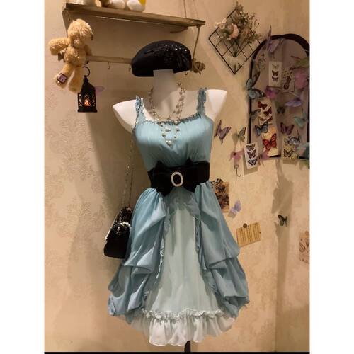 昭和闪蝶 vintage古早法式连衣裙初恋甜美公主裙生日礼服荷叶短裙