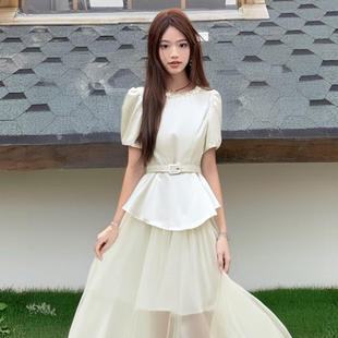 假两件连衣裙高级感显瘦网纱裙D2042 女法式 送腰带2026春季 新款