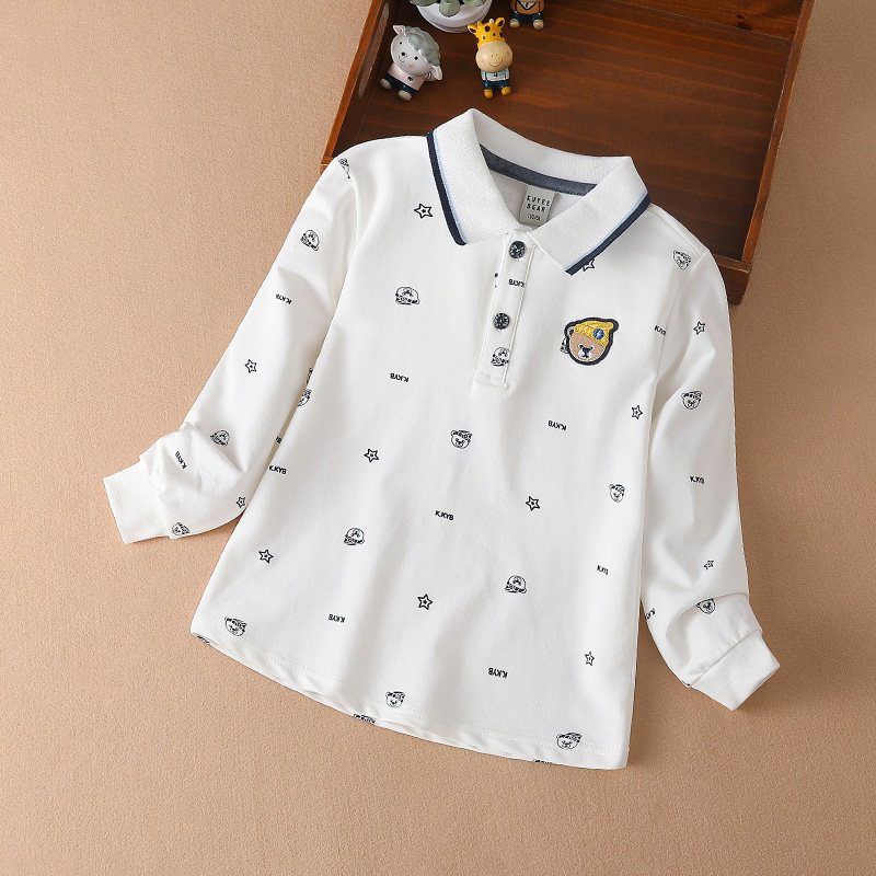 男童长袖t恤春秋薄款儿童纯棉白色polo衫男孩翻领打底衫上衣