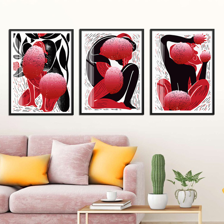 轻奢红与黑人物艺术挂画美容养生会所生殖保养装饰画卧室床头墙画