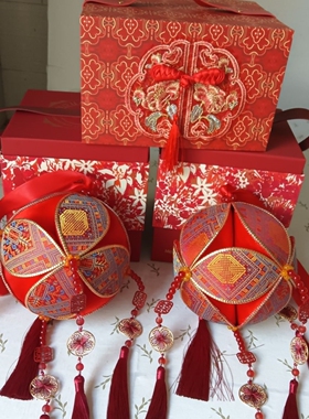 靖西手工红底喜字壮锦绣球10-15公分大红色绣球中国红结婚礼绣球