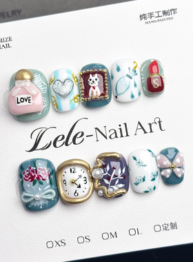 Lele【时间怪诞】手工穿戴甲现货新款纯手绘个性夏季可拆卸