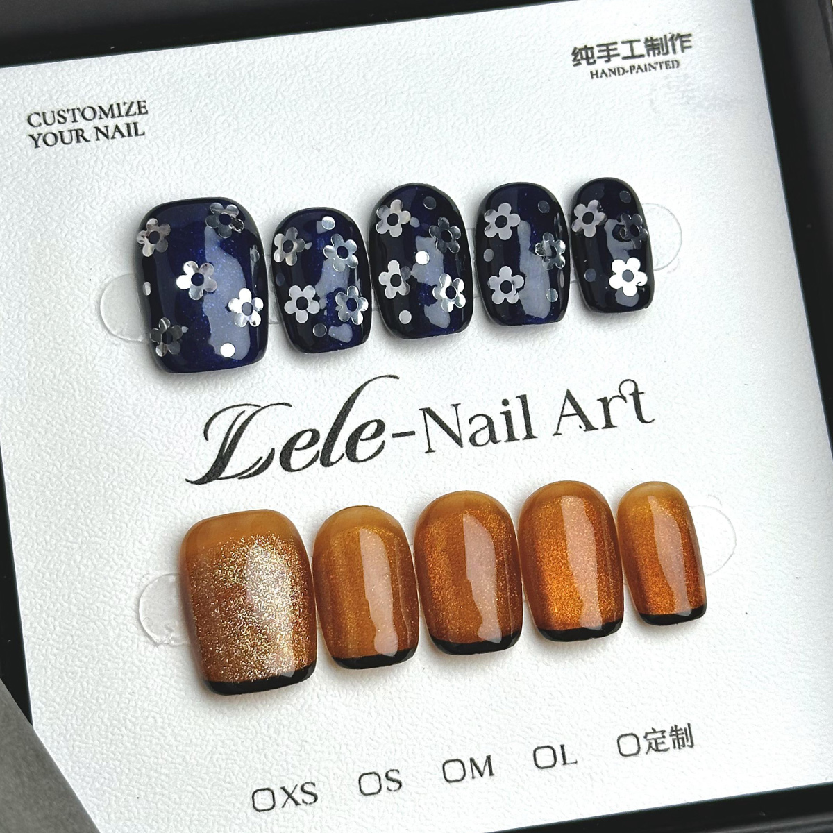 LELE【定制款-蓝色琥珀】手工穿戴甲纯手绘高级感美甲贴片