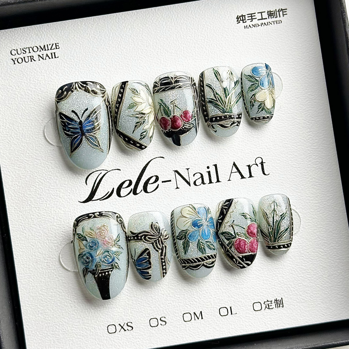 LELE【定制款-复古相框】手工穿戴甲纯手绘高级感美甲贴片