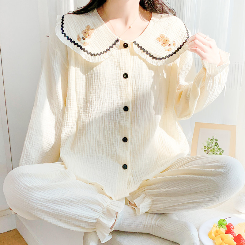 纯棉纱布孕妇睡衣女春秋产后哺乳产妇春夏季薄款月子服套装3月份4