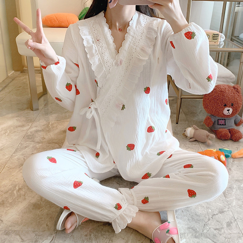 纯棉纱布月子服春秋夏季薄款哺乳产后吸汗产妇透气孕妇睡衣6月份7