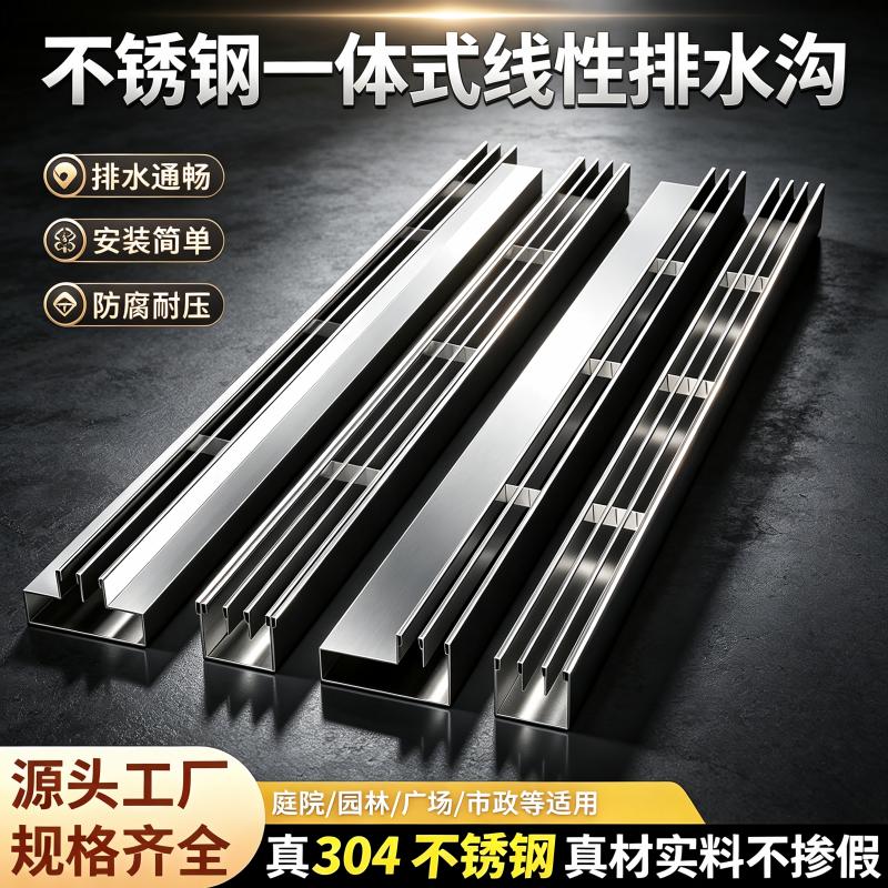 不锈钢线性排水沟u型槽成品304一体缝隙式下水槽庭院迷你沟盖板