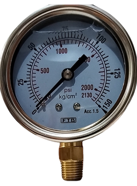 台湾FTB压力表0-150kg/㎝2/2130psi径向不锈钢铜323.11.22 1/4